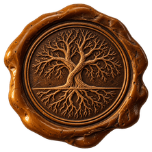 A wax seal impressed with the pear tree in the circle, branches above the line and roots below.